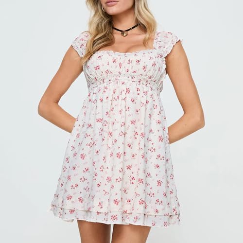 Image of Women's Y2K Babydoll Mini Dress Fairy Vintage Sleeveless Square Neck Sweet Short Party Princess Summer Sundress