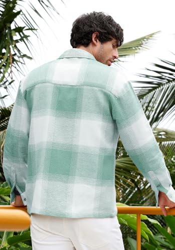 Image of CAHOOT Men's Vignette Checkered Oversized Shirt | Spread Collar, Long Single Button Cuff Sleeves | Button, Straight Hem| Light Pistachio:Cream White