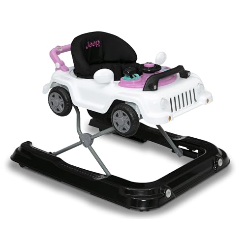 Image of Jeep Classic Wrangler 3-in-1 Grow with Me Activity Walker - Features Music, Lights, Removable Play Tray, Push Walker Mode, Converts into Rolling Car Toy, White/Pink