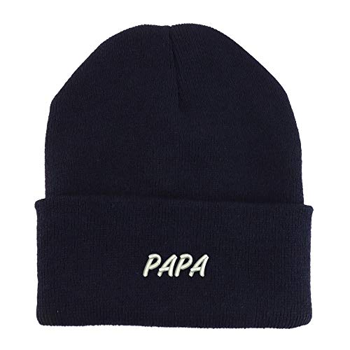 Trendy Apparel Shop Papa Embroidered Made in USA Cuff Folded Acylic Knit Winter Beanie Hat - Black
