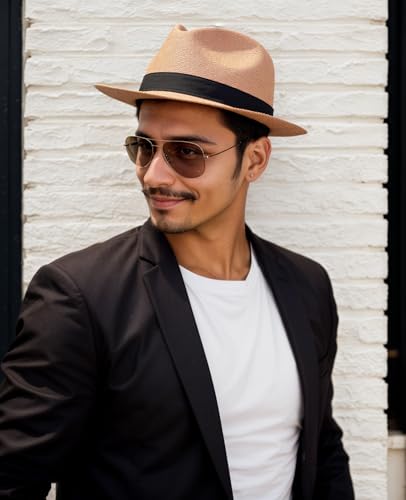 Image of 1920s Men Fedora Hat Cap for Men,Manhattan Hat for 1920s Mens Gatsby Costume Accessories