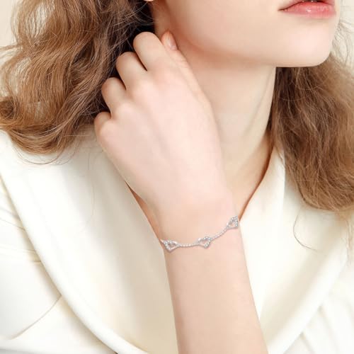 SISGEM Real 10k Gold Three Heart Bracelet for Women, 10 kt Gold Cubic Zirconia Love Wrist Jewelry Gifts for Sister/Wife/Girlfriend, Present for Her, 6.8-8.4 Inch3