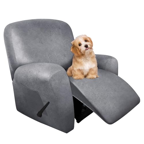 Image of molasofa Recliner Chair Covers 4 Pieces Leather Like Large Recliner Chair Covers with Pocket Waterproof Non Slip Stretch Recliner Slipcover for Lazy Boy Recliner Chairs Washable (Light Grey)