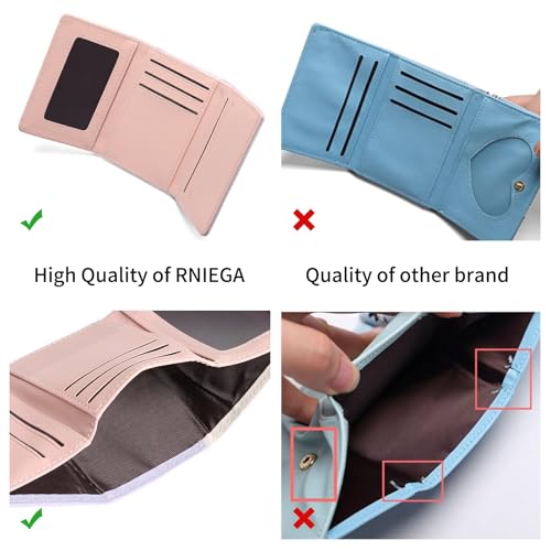 Image of RNIEGA Small Wallets for Women Trifold Vegan Leather Wallet RFID Blocking Card Holders with ID Window
