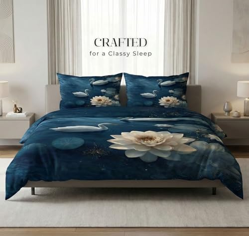 Image of SANMARINO 300 TC Cloud Cotton Pixel 7D King Size Bedsheet with 2 Pillow Cover | Premium 7D Floral Printed Bedding Set | Ultra Soft & Breathable | 108x108 Inch | Midnight Sapphire Lotus Serenity