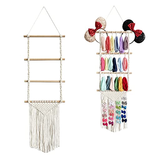 Image of Makone Headband Storage Organizer for Baby, Hair Bows Display Rack for Girls, Large Capacity Hair Accessories Wall Storage Rack for Closet, Room holder, Nursery Storage decor hanger (Beige)
