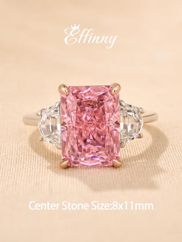 4.0ct Crushed Ice Radiant Cut Three Stone Pink Engagement Ring,Big CZ Simulated Diamond 925 Sterling Silver Promise Ring for Wedding,Daily,Travel2