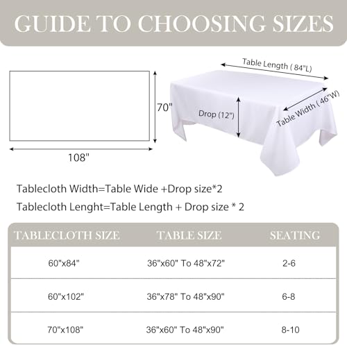 Kachanaa 2 Pack White Rectangle Table Cloth 70 x 108 Inch,Suitable for 8 Foot Rectangle Tables Wrinkle Resistant Washable Polyester Table Cover for Dining,Wedding Party Banquet and Camping by Kachanaa - Used condition - Image 2
