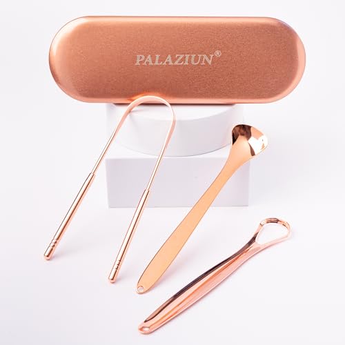 Raspador Limpador de Língua 100% Cobre Puro Kit 3 Peças Com Estojo - Ferramenta Profissional Higieni