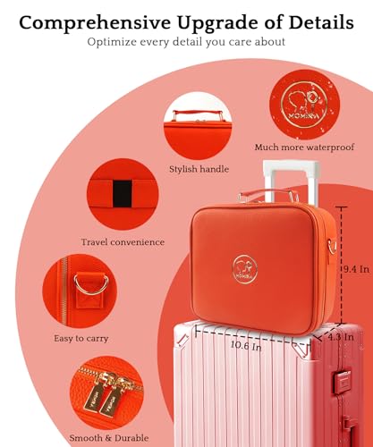 Image of MOMIRA Travel Makeup Bag Cosmetic Bag with Lighted Mirror, Adjustable Brightness in 3 Color Scenarios /Detachable makeup mirror, All-round Upgrade, Waterproof, Gift for Women -Orange