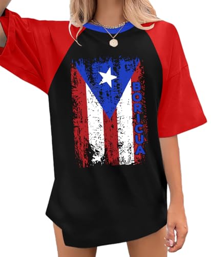 Puerto Rico Shirt Women Boricua Tshirt Y2k Aesthetic Tops Puerto Rican Pride Tee Vintage 90s Streetwear Shirts Black