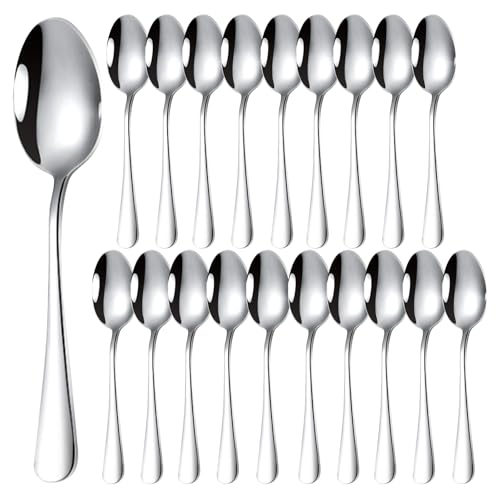 Sythrix Teaspoons, Stainless Steel Dessert Spoon Set of 20, Thicker Tea Spoons Table Coffee Soup Spoon Set Cutlery with Mirror Finish Dishwasher Safe for Home Office & Restaurant Teaspoons
