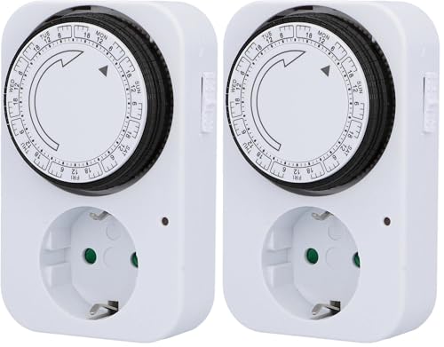 UNITEC Timer Settimanale Meccanico Interni IP20 Analogico Bianco 2 Ore Regolabile (Confezione da 2)