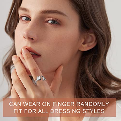 Cosysparks Fidget Ring Mädchen, 2pcs Einstellbar Offen Spinner Ring Silber Fidget Ring Silber Mondsternring Zappelringe Für Anxiety Ring mit Geschenkbox