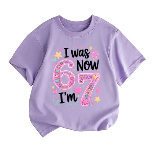 Weripoah I was 6 Now Im 7 Decorations Shirt for Girls 7th Funny Birthday Shirts Girl Six Seven Shirt for Kids(Purple 130)