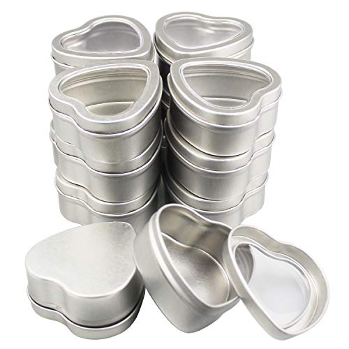 14-Pack 2Oz Empty Heart Shaped Silver Metal Tins With Clear Window For Candle Making, Candies, Gifts & Treasures #TOP4