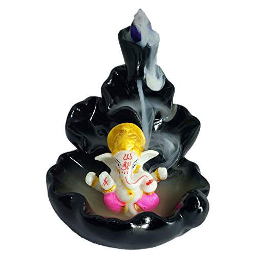 Image of CRAFTAM Fountain Smoke Backflow Incense Holder and Ganesha Idol with10 Incense Cone Decorative Showpiece (Size: 10X10X10 cm)