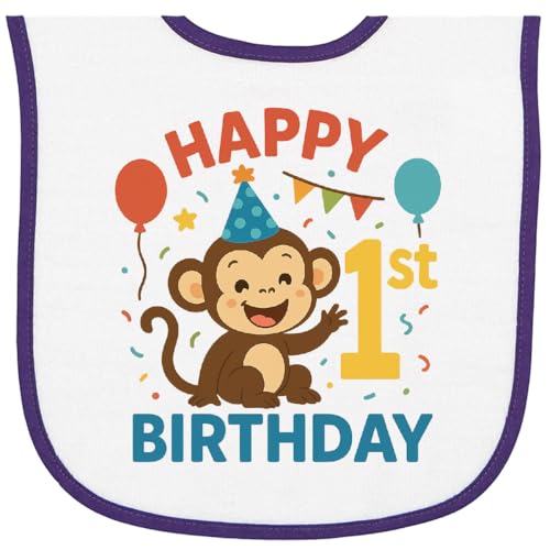 inktastic Happy 1st Birthday Monkey Party Theme Baby Terry Cloth Bib