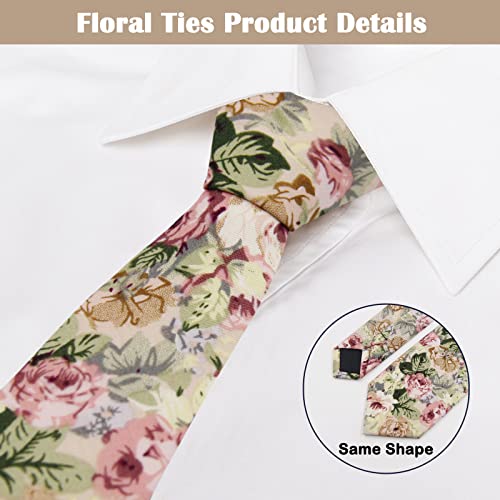 Image of Mantieqingway Men's Cotton Floral Neck Tie 2.56'' Printed Skinny Tie