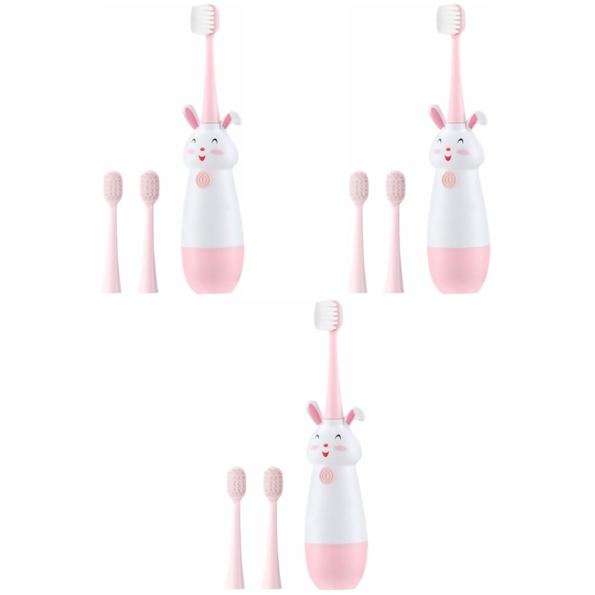 FRCOLOR 3 Juegos Cepillo de Dientes Eléctrico Infantil Sonic con Diseño de Cartoon Cabezal y Incluye Repuestos para Color Rosa