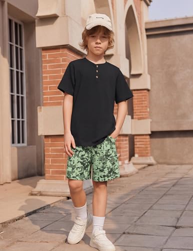 Image of Arshiner Boy's Textured Button Up Shirt and Shorts Set 2 Piece Summer Beach Outfit for 5~12 Years Kids