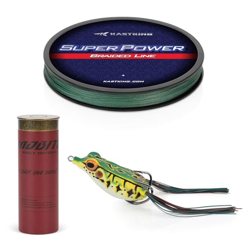 KastKing Superpower Braided Fishing Line Texas Edition - 65lb 4X 200yds with Hollow Body Weedless Frog Lure, Lifelike Leg Action, Topwater Bass & Snakehead Fishing Combo, Gift-Ready