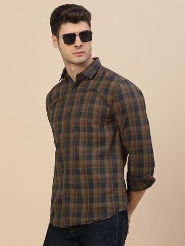 Image of Cantabil Casual Shirt for Men l Breathable & Soft with Color Fastness Regular Fit Spread Collar Neck Cotton Fabric Check Pattern