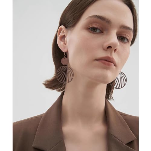 Boho Lightweight Wooden Hoop Hollow Earrings for Women Retro Natural Wood Teardrop Geometric Dangle Drop Earrings4