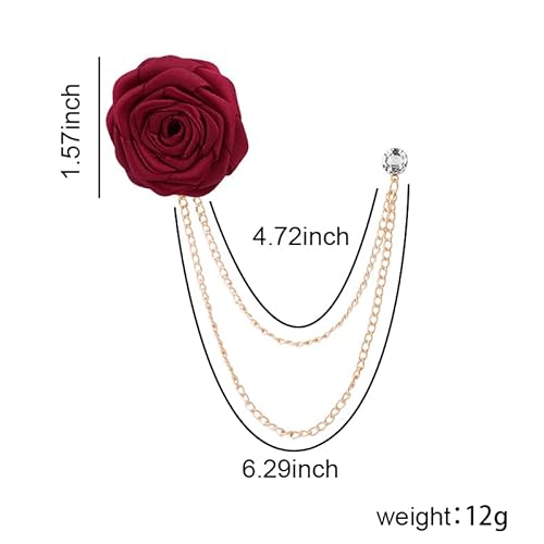 image for Kilener Rose Lapel Pin Tassel Chain Brooch Suit Flower Pins for Men Ro