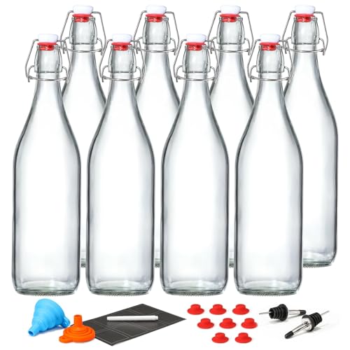 8 Pack [1 L / 33 fl. oz.] Swing Top Glass Bottles w/Airtight Stopper Lids – Flip Top Brewing...