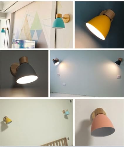 Aplique de pared E27 de madera con interruptor integrado lámpara amarilla infantil 7
