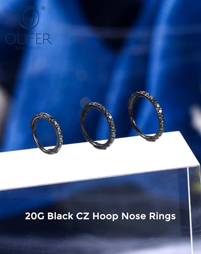 OUFER 20g Halloween Nose Rings Hoops, Black Hoop Nose Rings for Women, 316L Surgical Steel Hinged Segment Clicker, Daith Earrings Rook Tragus Helix Lip Piercing Jewelry 6/7/8mm3