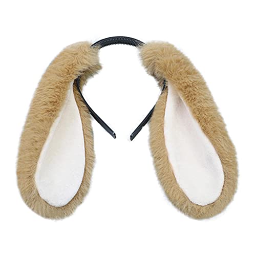 Faylay Bunny Ear Women Rabbit Animal Ears Furry Headband Party Accessories (LZTECE-camel)
