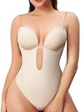 Women Shapewear Backless Body Bra Shaper Womens Plus Size Plunge Invishaper Low Back Thong Bodysuits Open Crotch Daily Use((Beige XL)