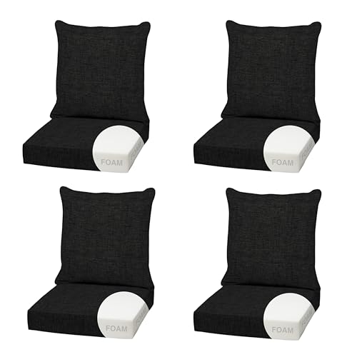Image of Arden Outdoor Foam Deep Seat Cushion, 4-Pack, 22x24, Premium High-Density Foam, Never Flattens, Weather-Proof for Patio Chair Sofa Couch, Black Leala