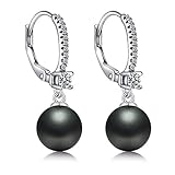 JiaYang Schwarze Perlenohrringe Damen 925 Sterling Silber 18K Weißgoldvergoldung Hypoallergene Zuchtperlen Ohrringe