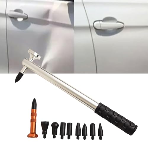 Vilgftyiet Kit de réparation de bosses sans peinture pour carrosserie, moto et appareils – Marteau en aluminium + outil de taraudage avec 9 têtes remplaçables, professionnel pour outils de débosselage