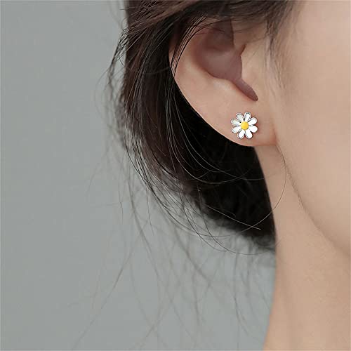 Summer Daisy Sunflowers White Enameled Small Stud Earrings Dainty 925 Sterling Silver Cartilage Tiny Flowers Studs Hypoallergenic Piercing Earrings Women Daughter New Year Birthday 5