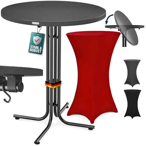 Casaria® Table Haute Pliable Grise avec Housse Bordeaux-Rouge Mange Debout 110 cm Bar bistrot Jardin 2 Crochets Inclus