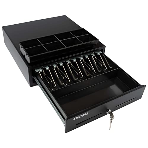 Cd 5 Bill / 8 Coin Value Series Cash Drawer With 2 Media Slots And Included Cable (16" X 16") - Black Point Of Sale Cash Register For Pos Systems Compatible With Star Micronics Epson Square & Others #TOP5