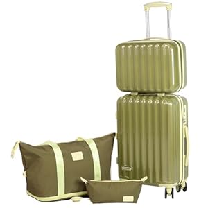 Fergana 20-Inch PC Hard Shell Carry-On Luggage Set – Lightweight Cabin Suitcase with Spinner Wheels, TSA Lock, Travel Duffel, Vanity Case & Toiletry Bag (Army Green)