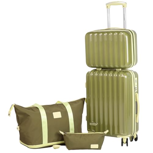 Fergana 20-Inch PC Hard Shell Carry-On Luggage Set – Lightweight Cabin Suitcase with Spinner Wheels, TSA Lock, Travel Duffel, Vanity Case & Toiletry Bag (Army Green)