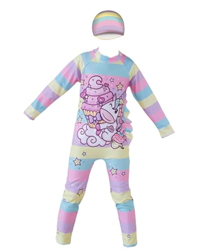 Image of Girls Swimsuits Long Sleeve Rash Guard Swimwear with Matching Cap One-Piece Bathing Suits 2-10 Years