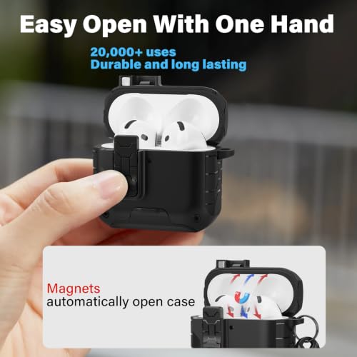 Image of HITZEE for AirPods 4 Case, Compatible with AirPods 4(2024) Generation Case, Magnetic Automatic Lock with Phone Stand, Compatible with MagSafe Cover, Black