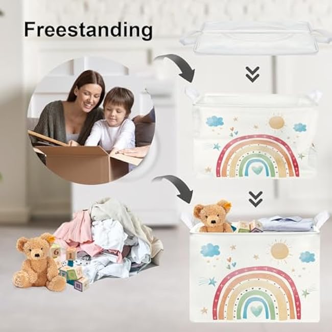 Clastyle Rectangle Rainbow Kid Toy Storage Basket Daycare Cloud Heart Star Baby Storage Bin Box Clothes Book Shelf Basket for Bedroom Playroom Nursery