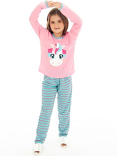 Pijama Infantil Longo Personagem Estampado Menina Inverno Frio Linha Noite Unicórnio Rosa M