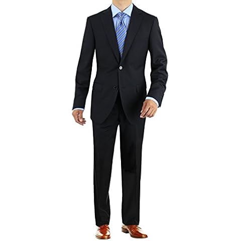 Salvatore Exte Men's 2 Button Two Piece Suit Single Vent Blazer Flat Front Pant (46 Regular US / 56R EU/W 40", Black) Cover