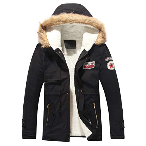 XingYue Direct - Abrigo de Invierno para Hombre con Forro Polar de Longitud Media y Capucha de algodón Negro Negro (XXXXL