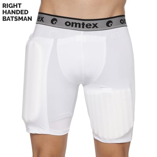 Image of omtex Compression Batting Shorts for Right-Handed Cricketers with Inner Pad - Black