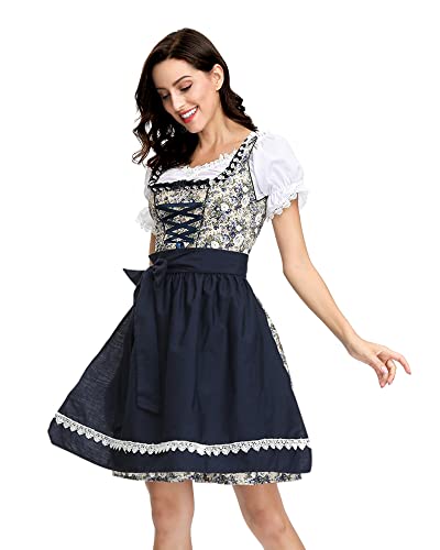 Lealac Halloween Dress For Women's German Dirndl Dress Costumes For Bavarian Oktoberfest Beer Carnival Lhl17-Blue-L #TOP1